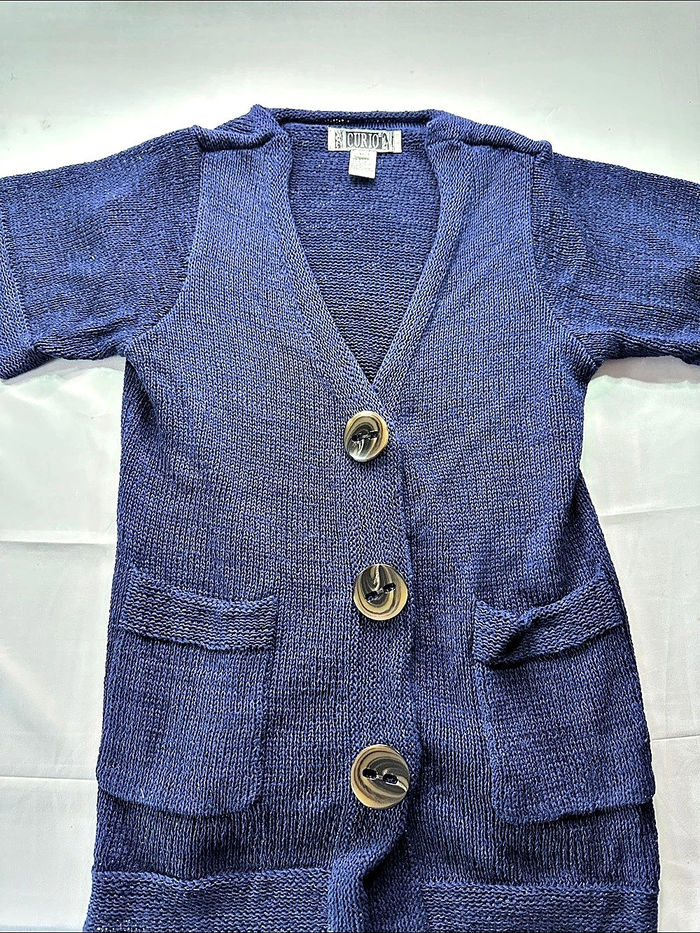 Curio V-Neck Button Front Cardigan in Blue XL Like New